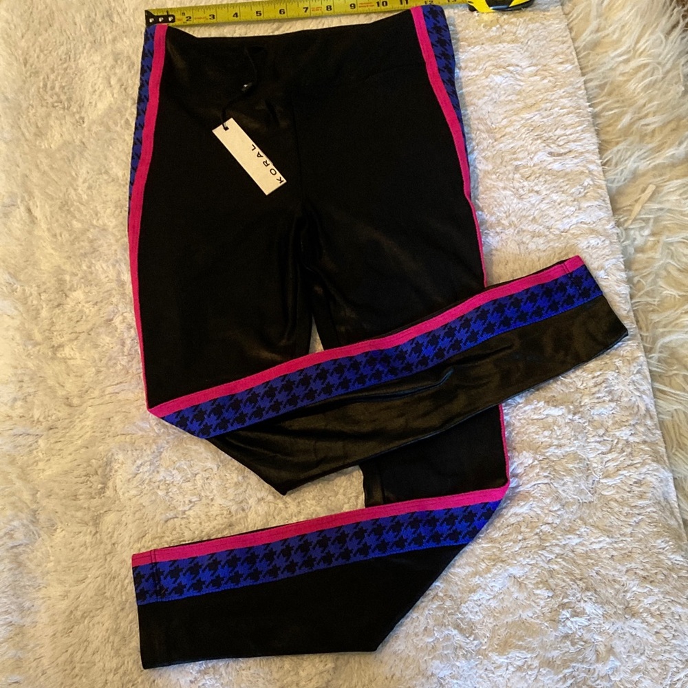 Koral Black Leggings with Blue Houndstooth Panels and Pink Stripe - Picture 4 of 8